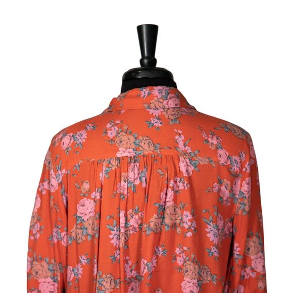 Free People Women's Shirt Button Up Floral Tie Front Boho Oversized Crop Top S - Picture 7 of 9